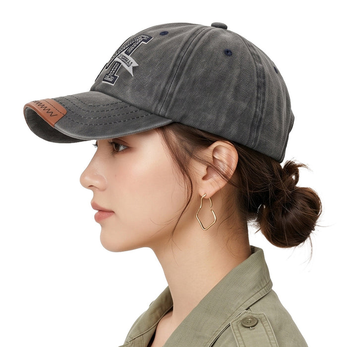 Wholesale Retro Distressed Baseball Cap with Letter Embroidery and Leather Edge - Olive - Trendy Street Style Cap for Everyday Use