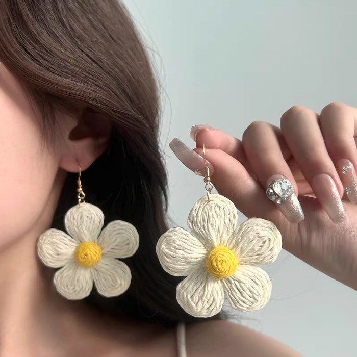 Wholesale Handmade sunflower earrings with exaggerated personality, large flower earrings, niche design, ear hooks