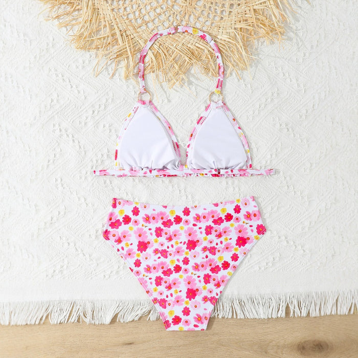 Wholesale New two-piece split swimsuit with floral hanging neck for children