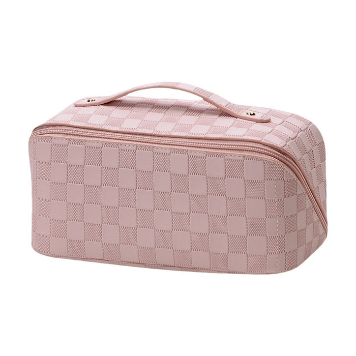 Wholesale PU Leather Makeup Bag Checkered Pillow Bag Large Capacity Toilet Bag Multi functional Waterproof Storage Bag
