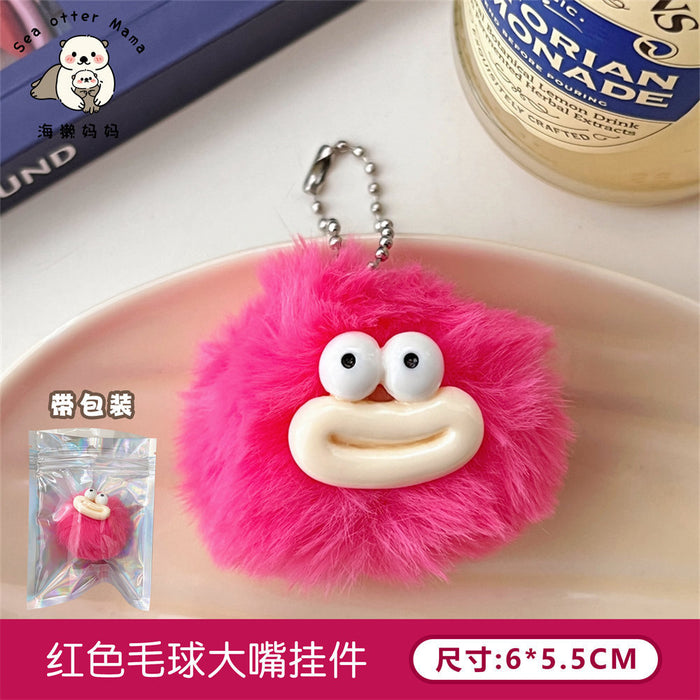 Wholesale Cute Fur Ball Big Mouth Keychain Pendant Ugly Cute Sausage Mouth