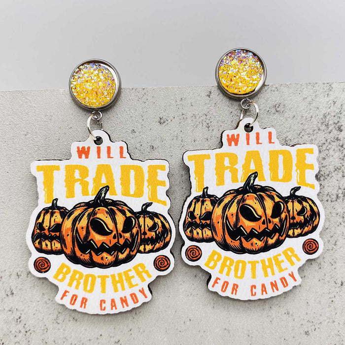 Wholesale Halloween Pumpkin Castle Wooden Earrings JDC-ES-Chengy038