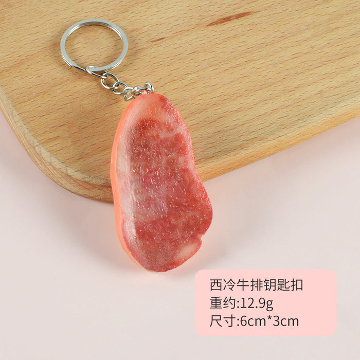 Wholesale PVC Simulated Tomahawk Steak Keychain Realistic Faux Meat Bag Charm Decorative Accessory MOQ≥5