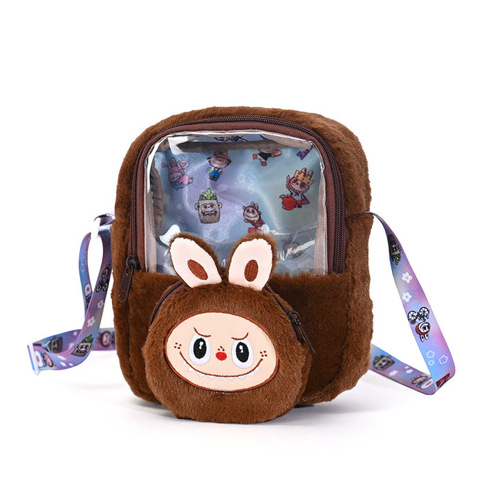 Wholesale Transparent Visible Plush Cartoon Doll Crossbody Bag and Backpack