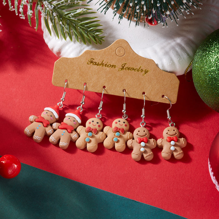 Wholesale Christmas Resin Cute Gingerbread Man Earrings