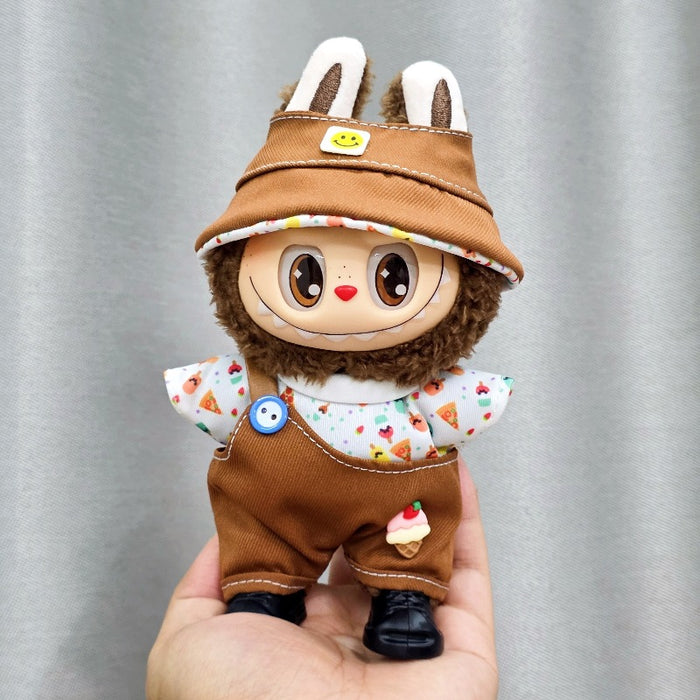 Wholesale Sitting Party Doll Clothes Cola  Vinyl Clothes Fisherman Hat Overalls Set