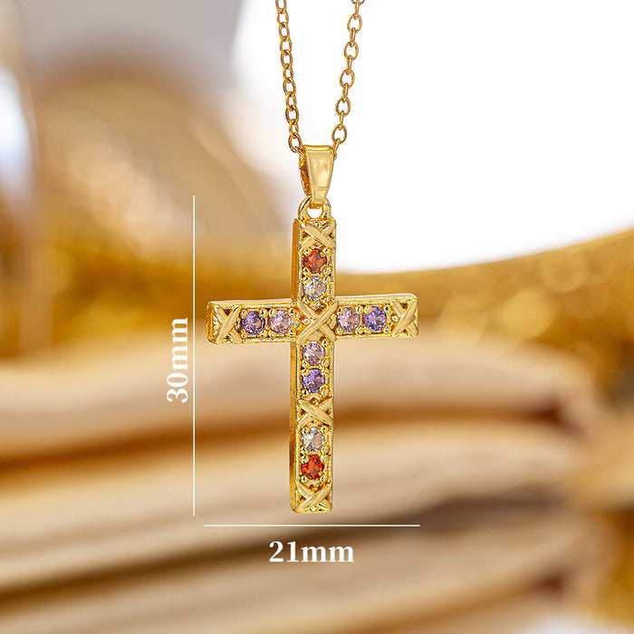 Wholesale Zircon-set cross Titanium steel necklace