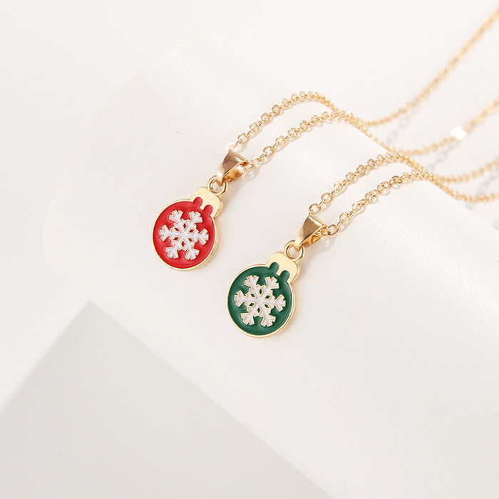 Wholesale Christmas friends children' s necklace cartoon  snowman snowflake alloy drop oil jewelry suit