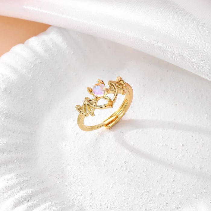 Wholesale Creative Angel and Devil Moonstone Ring Fashion Opening Adjustable Couple Ring for Men and Women