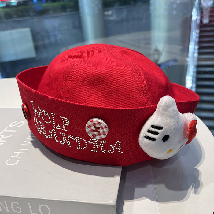 Wholesale Cute Cat Hat Bowknot Rhinestone Bucket Hat Millennial  Flap Navy Beret