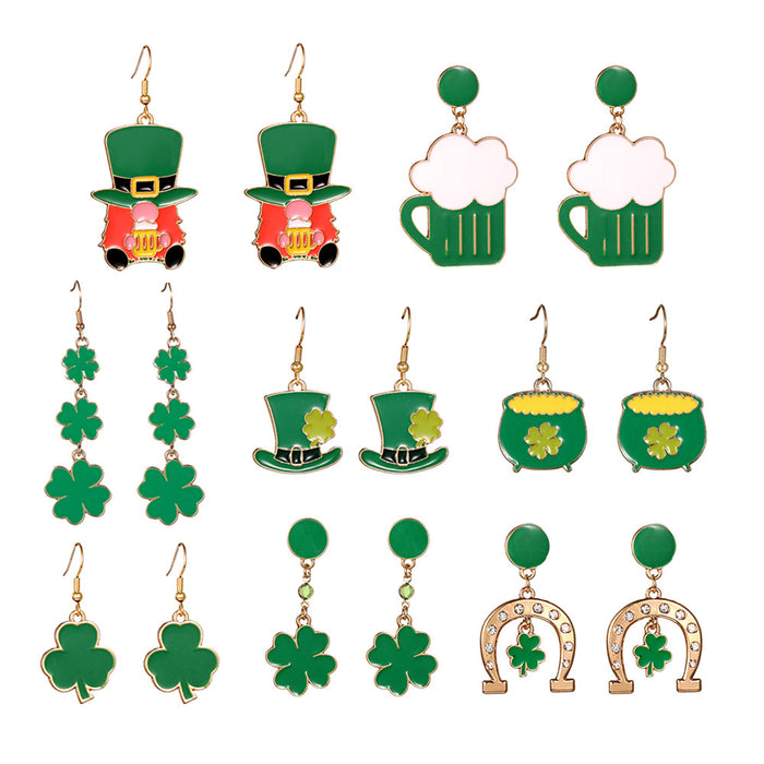 Wholesale Irish Festival Party Alloy Earrings Fashion St. Patrick's Day Shamrock Hat Earrings Women