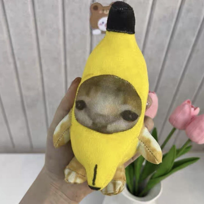 Wholesale Banana cat doll crying cat happy meow pendant can only make sounds funny trick keychain pendant