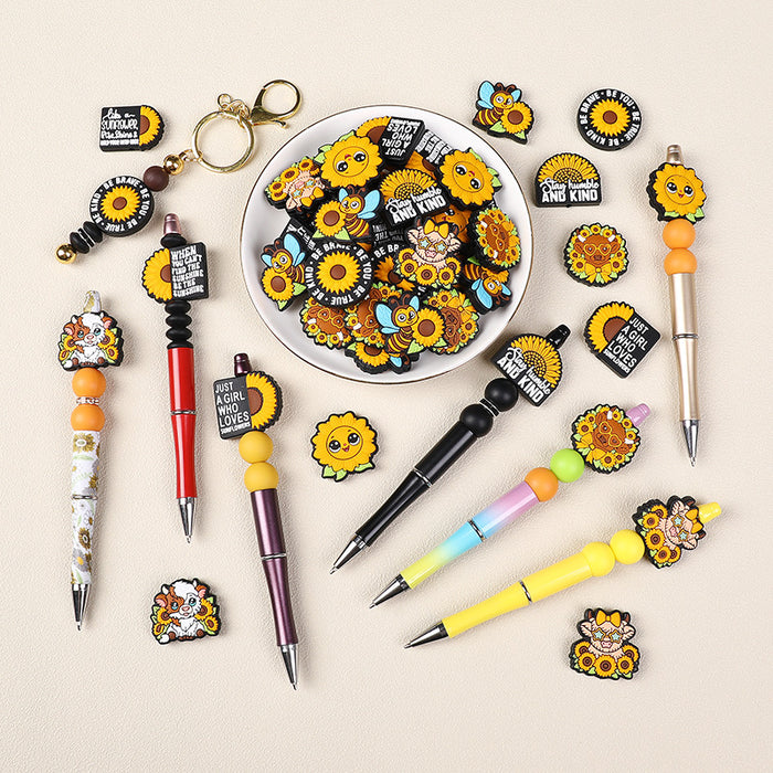 Wholesale 20pcs cartoon highland cow silicone beads diy suit mix food grade  sunflower silicone beads