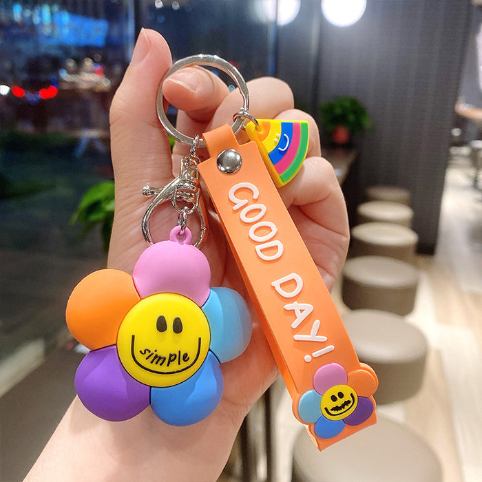 Wholesale Personalized and Creative Colorful Smiling Face Flower Cute Cartoon Keychain Pendant Dropping PVC Car Key Pendant