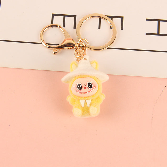 Wholesale Hat-wearing flocked cartoon character keychain