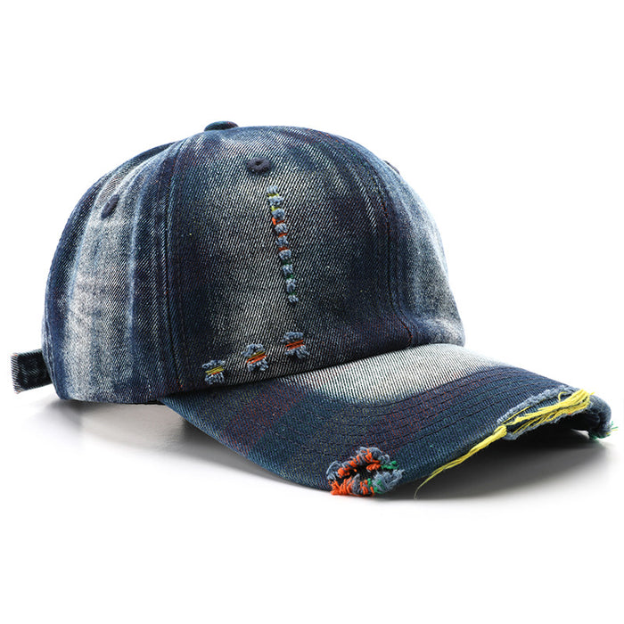 Wholesale Personalized and fashionable washed denim baseball cap with holes, outdoor