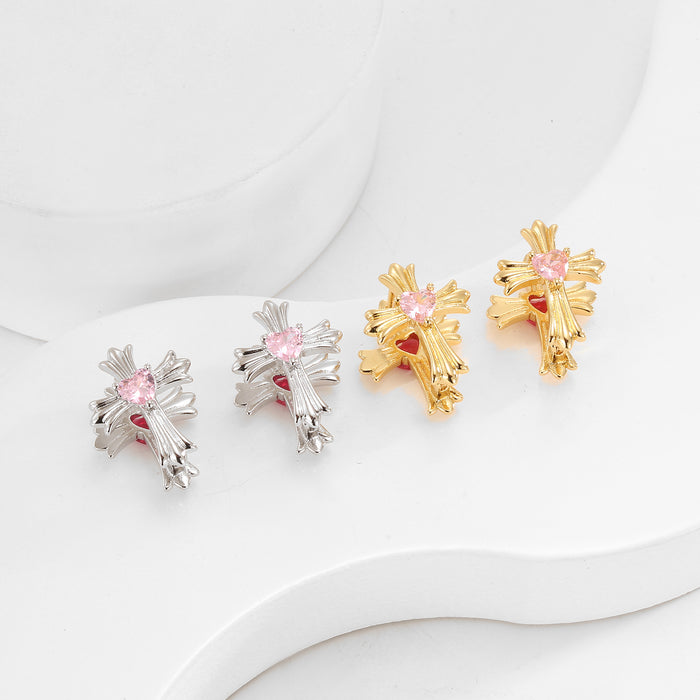 Wholesale New minimalist and niche double-sided cross ear buckle with a high-end feel and versatile temperament. Earrings and accessories wholesale
