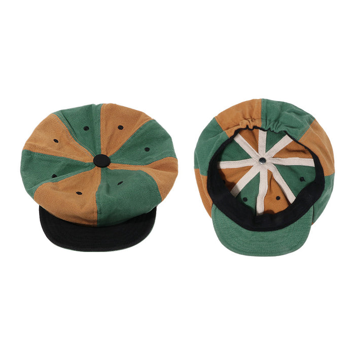 Wholesale Retro color blocked elastic adjustable beret soft brimmed hat washed and worn