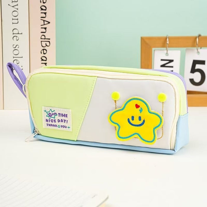 Wholesale Fabric Large Capacity Light Blue Cartoon Pencil Case For Students Back To School Gift Box