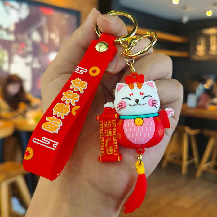 Wholesale Cartoon Fortune Cat 3D Doll Rubber Keychain JDC-KC-Tingm035