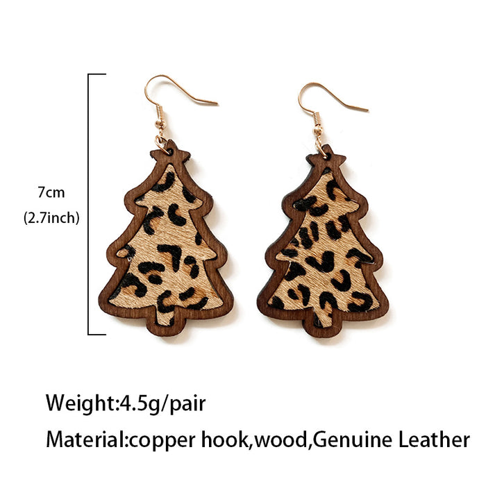 Wholesale Christmas wooden earrings Bohemian leather horse hair inlaid leather earrings