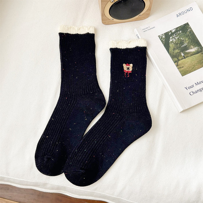 Wholesale Cute cashmere mid tube socks embroidered lace long socks stacked socks