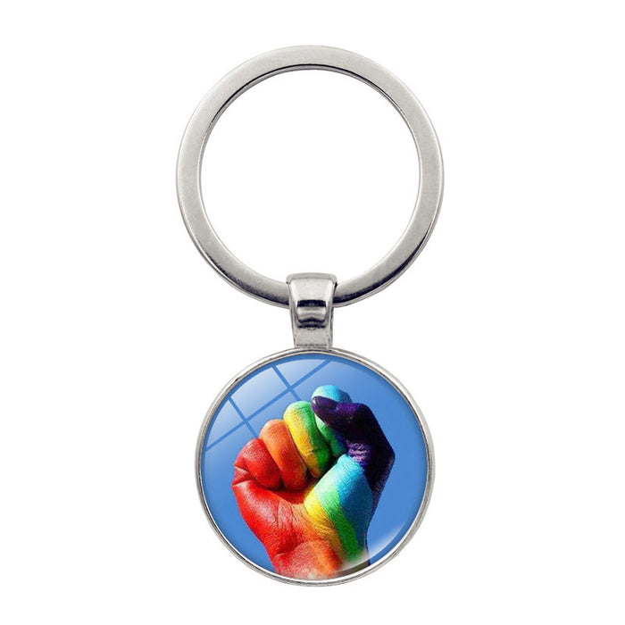 Wholesale Rainbow Color Striped LOVE Time Gemstone Alloy Keychain JDC-KC-HengX024