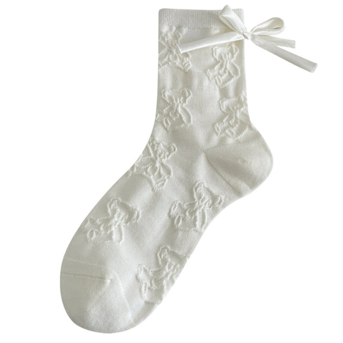 Wholesale Bow boneless socks made of pure cotton with a middle tube and stacked socks