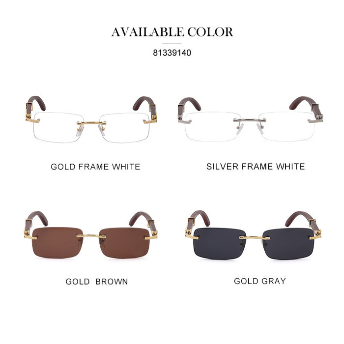 Wholesale vintage wood grain glasses legs sunglasses men's frameless box sunglasses women's