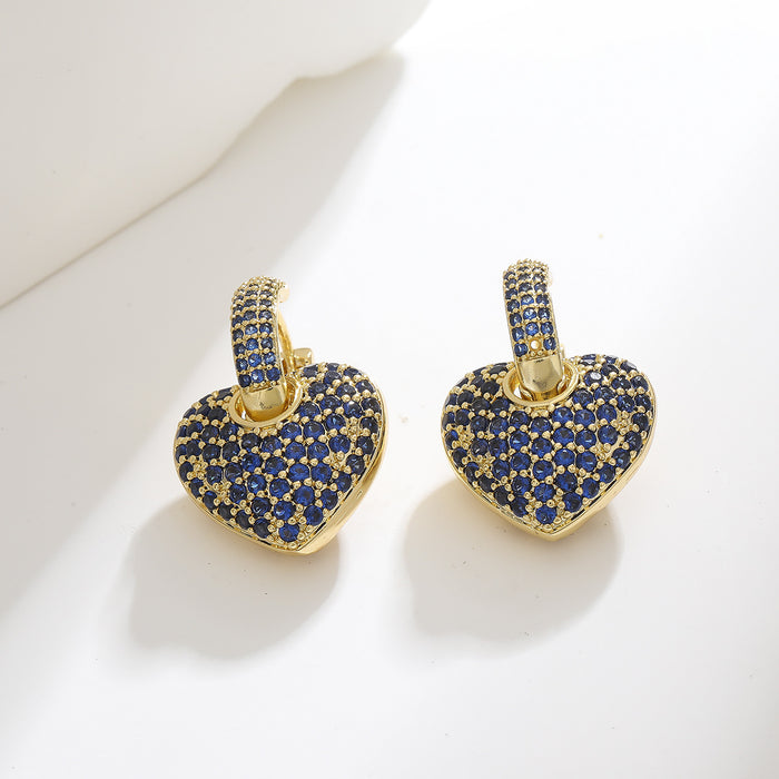 Wholesale Light luxury, high-end temperament, retro colored zircon heart-shaped heart earrings, earrings, earrings, ear buckles