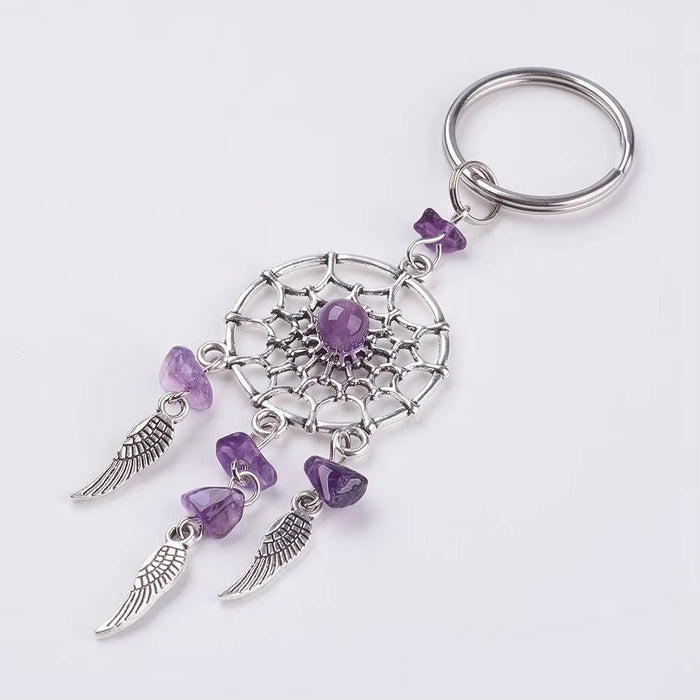 Wholesale Bohemian Dreamcatcher Keychain with Aventurine Crystal Feather Tassel Charm
