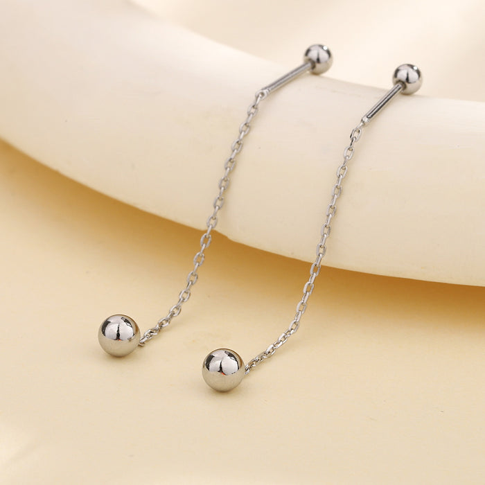 Wholesale Geometric double headed bead earrings with extremely simple and long chain tassel design