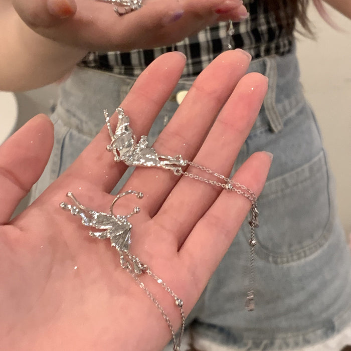 Wholesale Liquid butterfly tassel ear clip without ear hole, metal ear ornament, ear hook, ear clip