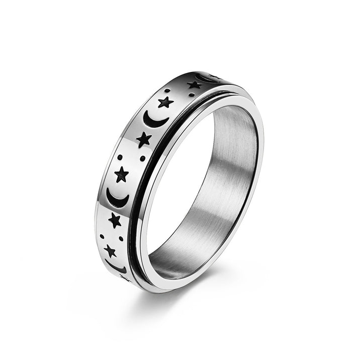 Wholesale Star Moon Rotatable Luminous Stainless Steel Men's Ring JDC-RS-QianF027
