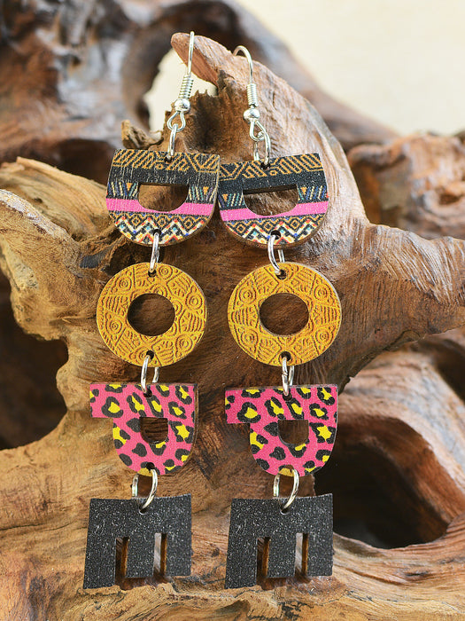 Wholesale Wooden Multi-layered Colorful Letter Earrings JDC-ES-ChenC007