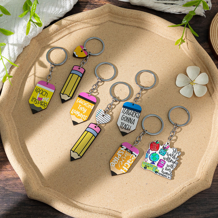 Wholesale Campus-themed wooden pencil pendant cute keychain