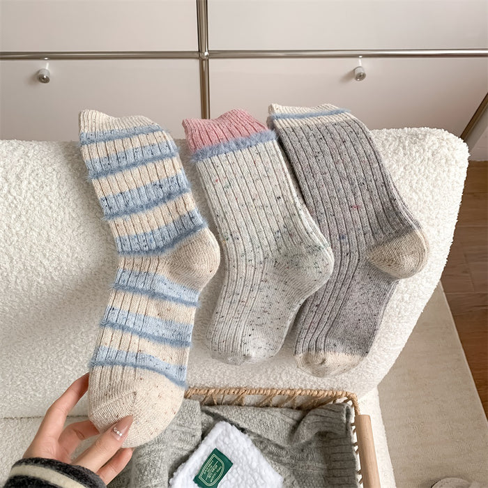 Wholesale Wool striped socks for children, contrasting colors, plush warmth, mid tube pile socks