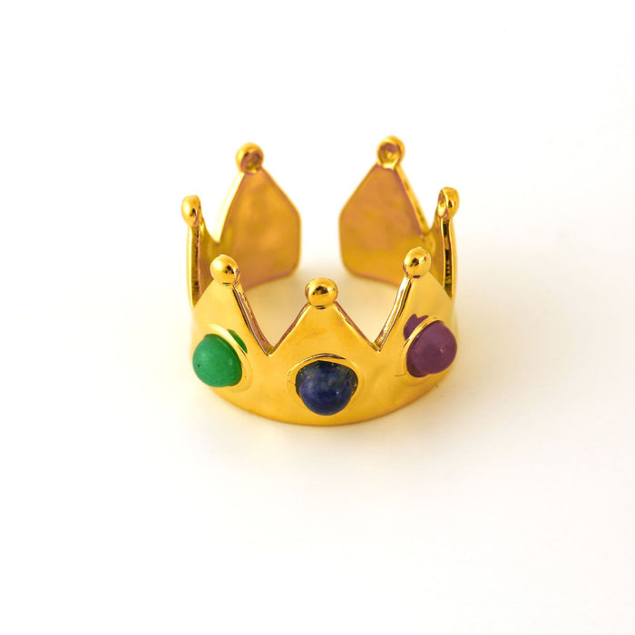 Wholesale Personalized New Product Crown Stainless Steel Ring with Natural Stone Premium Open End Ring Multi Color Wholesale