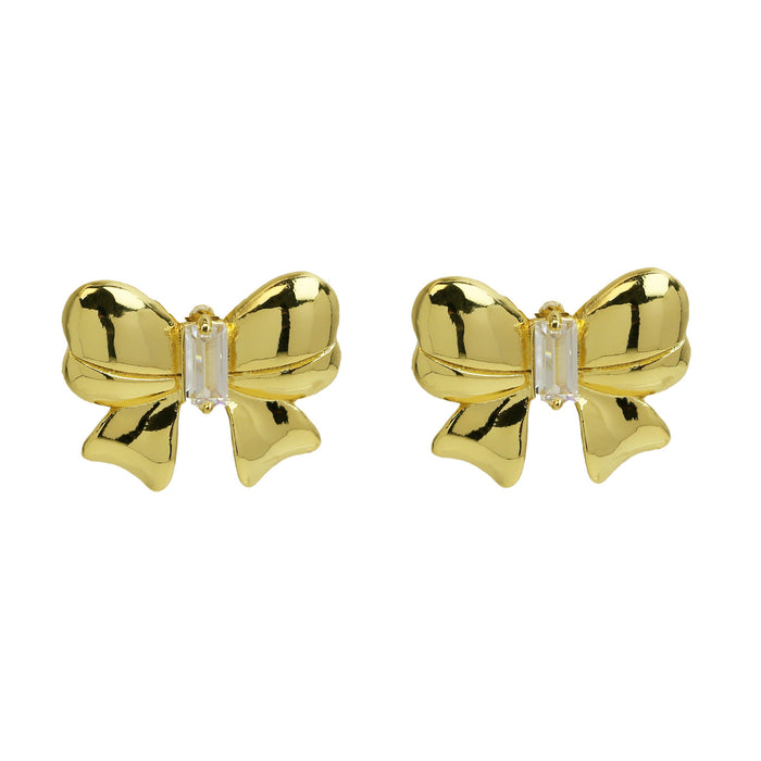 Wholesale 2PCS 18K Gold Brass Zircon Bow Earrings JDC-ES-BaiYi015