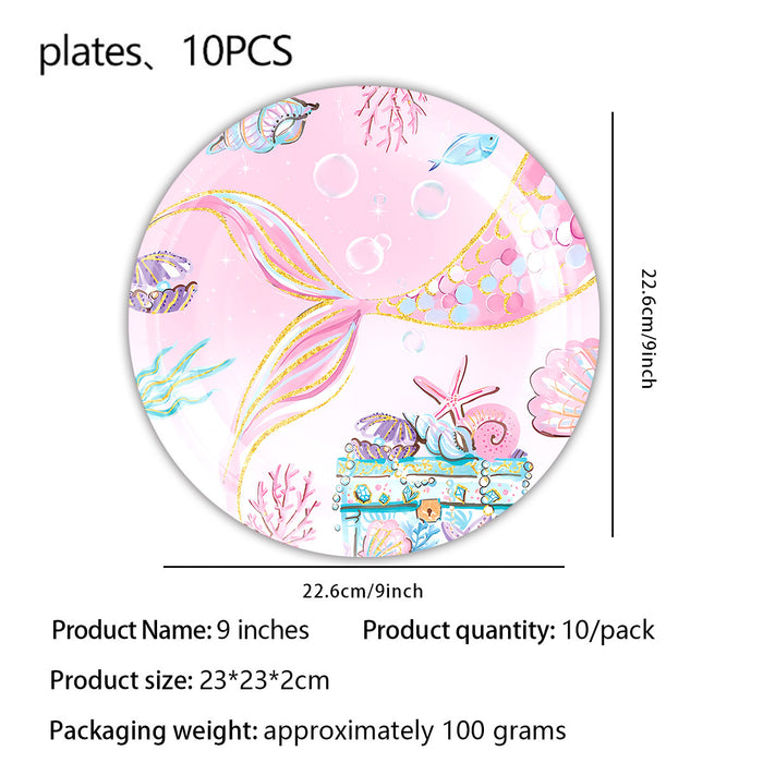 Wholesale Mermaid Theme Tableware Tablecloth Paper Cup Tissue Paper Tray Pink Fishtail Decoration Birthday Party Layout