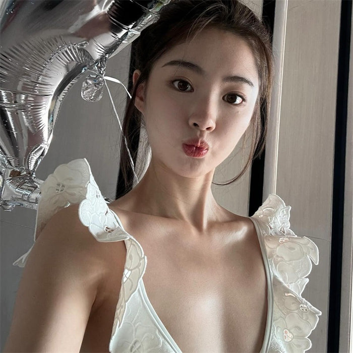 Wholesale Jumpsuit triangle swimsuit with floral shoulder straps, sexy