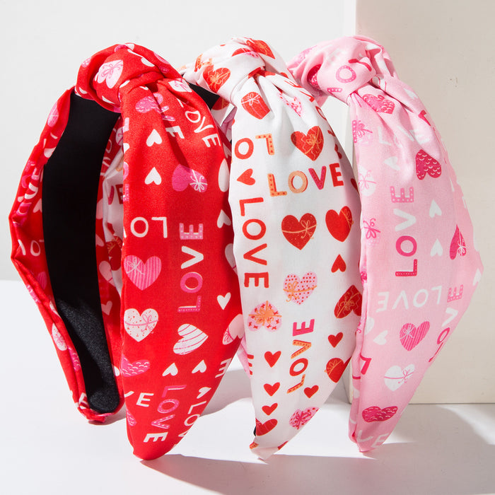 Wholesale Valentine' s Day 3-pack fabric printed letter heart headbands