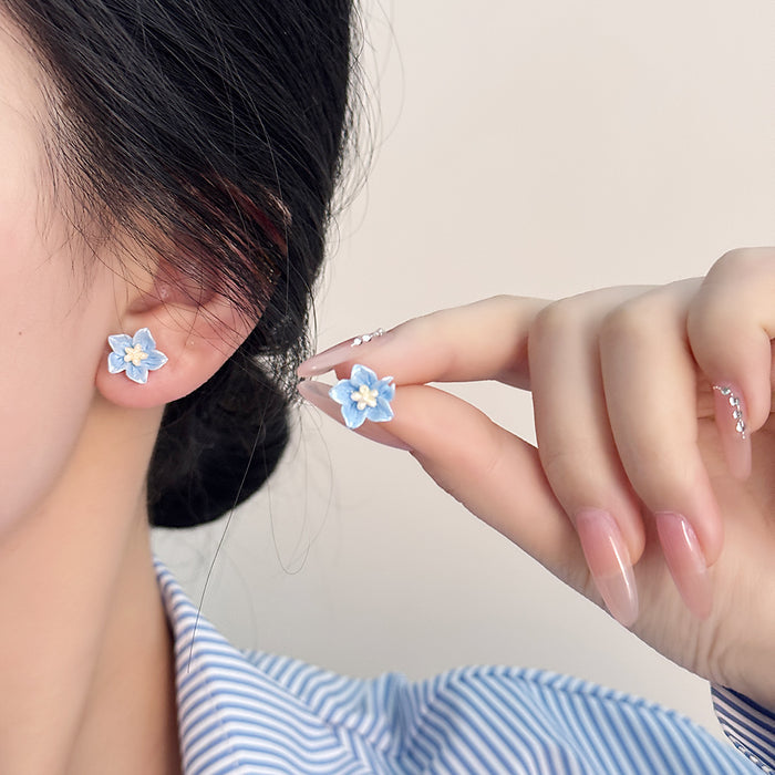 Wholesale Blue flower earrings with exquisite temperament, compact and versatile earrings and earrings