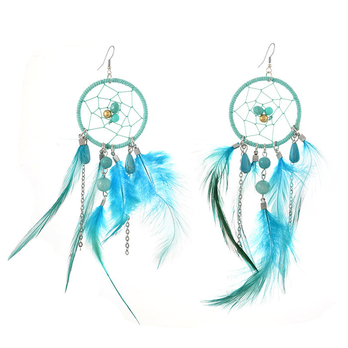 Wholesale Feather Bohemian Dreamcatcher Tassel Earrings Handcrafted Fashion Accessory
