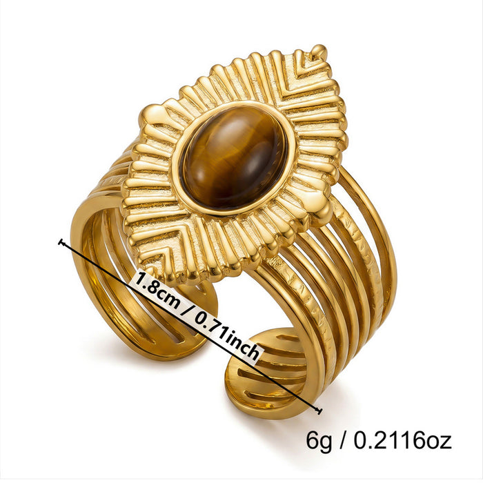 Wholesale Gold Plated Tiger Eye Stone Ring with Vintage Texture and Layered Beads