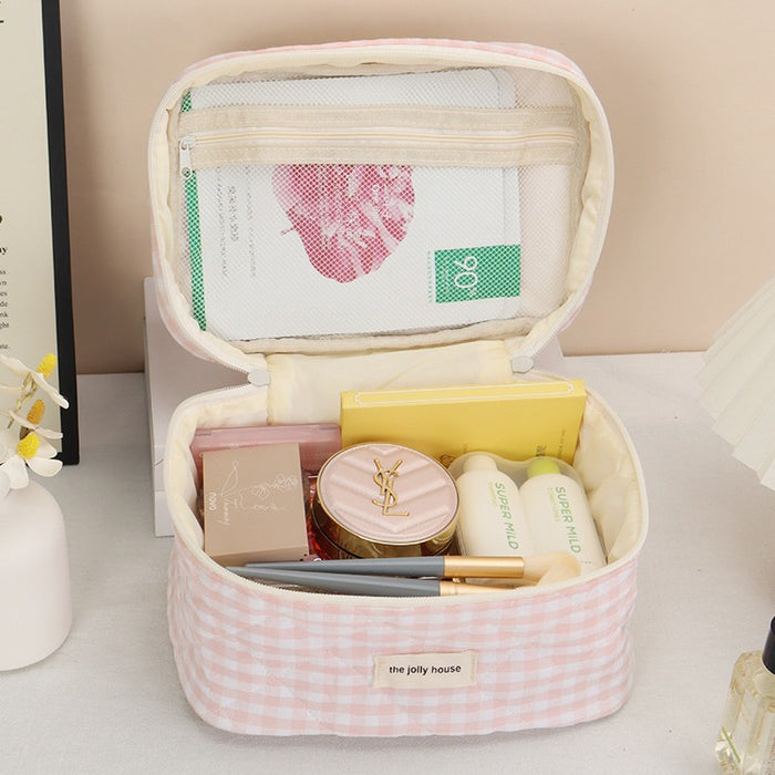 Wholesale plaid cosmetic bag large capacity high-end sense cute portable high-value storage bag