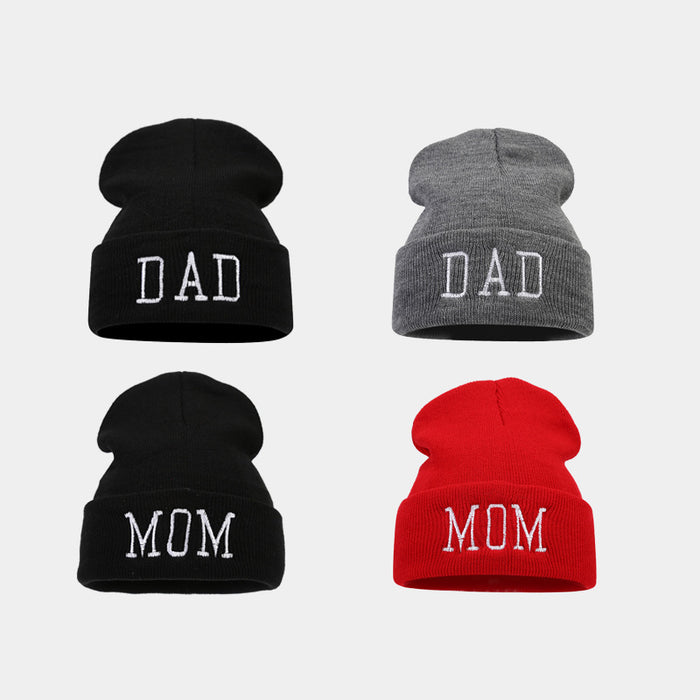 Wholesale DAD MOM Letters Embroidered Acrylic Warm Knitted Hat JDC-FH-LvYi053