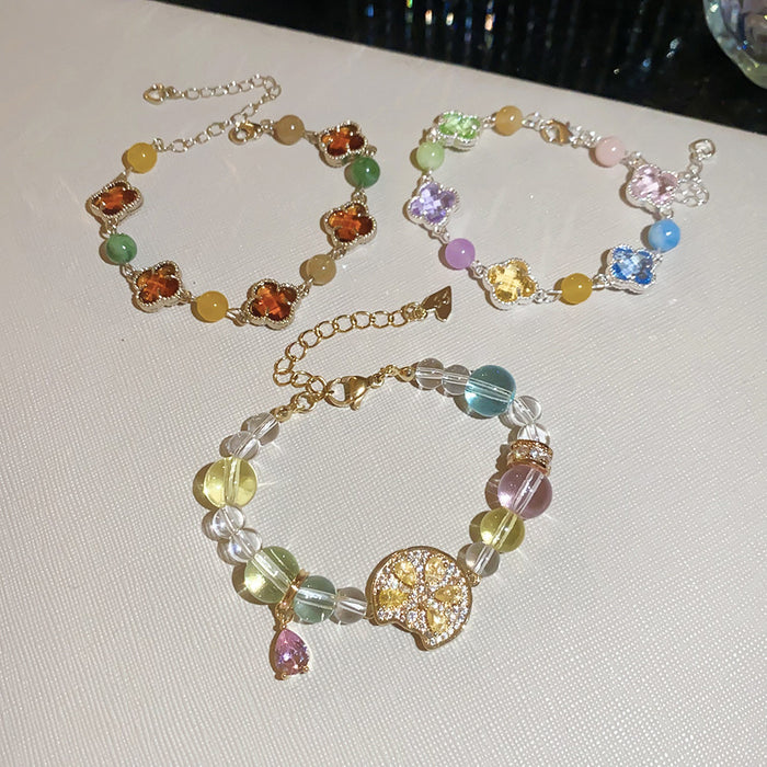 Wholesale Glass Flower Bracelet Gold Electroplated Charm