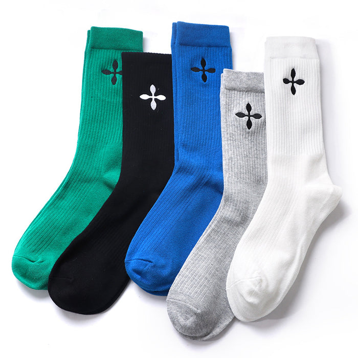 Wholesale Socks Embroidered Cross Skateboarding Socks Mid tube Sports Socks Trendy Neutral