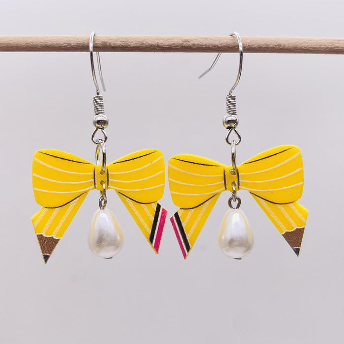 Wholesale Teacher's Day Graduation Season  Pencil Shape Bowknot Acrylic Earrings JDC-ES-Susheng005